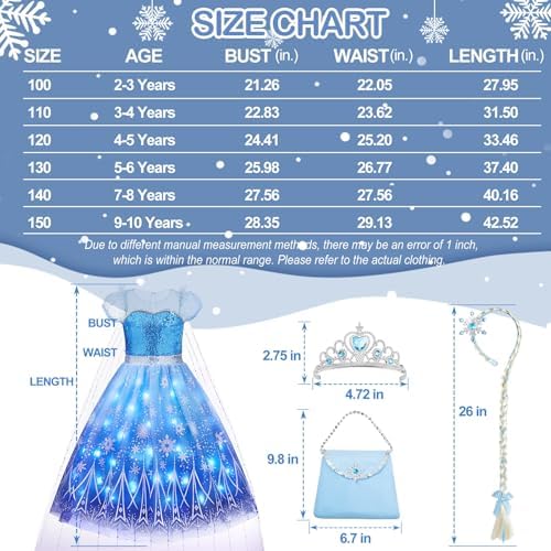 Davvew Princess Dresses for Girls Halloween Light Up Princess Costume for Christmas Toddler Princess Dress Up Clothes