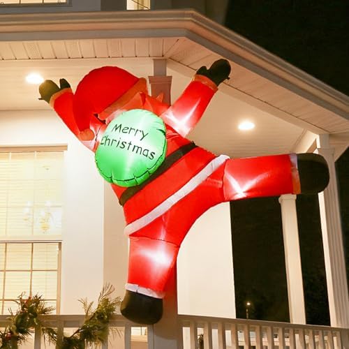 6FT Hanging Santa Inflatable from Roof with LED Lights for Yard