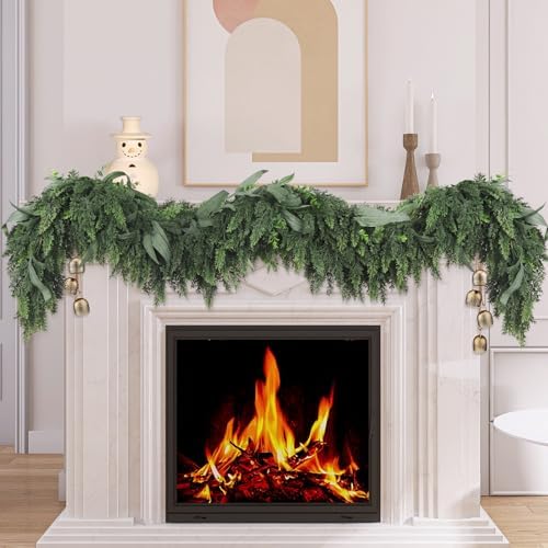 Christmas Garland, 6FT Real Touch Cedar Garland for Indoor Outdoor
