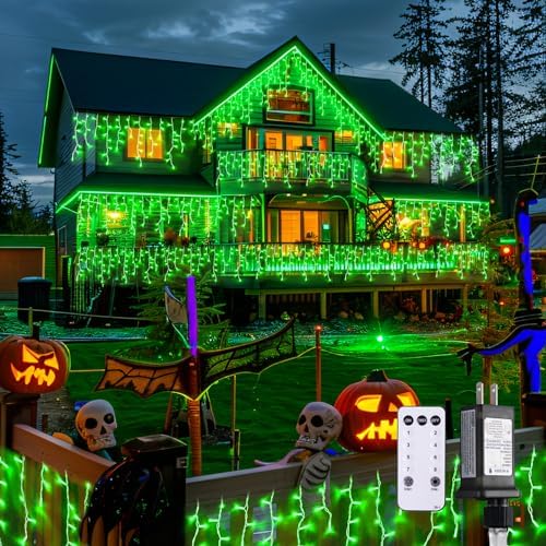 JMEXSUSS Green Icicle Halloween Lights Outdoor, 400 LED 38.8Ft