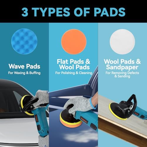 Buffer Polisher,Car Polisher Kit, 6 Inch/7 Inch 1300W 6 Variable Speed 600-3000 RPM, for Car Polishing, Buffing, Waxing