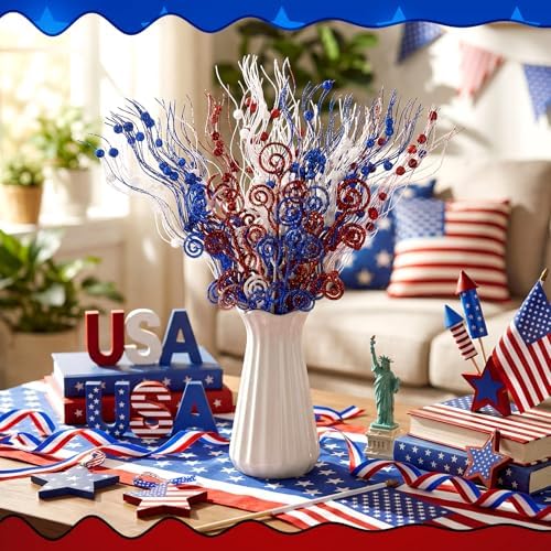Daifunli 36 Pcs Christmas Tree Pick Spray Ornament, Red Blue, 17'' 12''