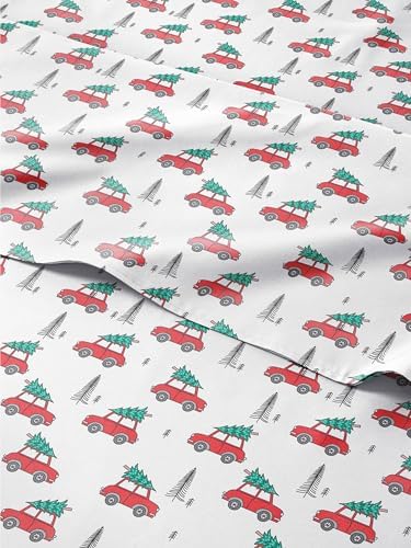 Christmas Sheet Set, Christmas Cars, Holiday Xmas Bedding Set - Twin XL