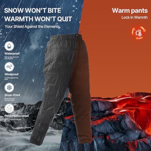 Down Pants, Men's Winter Warm Loose Utility Puffer Pants, Outdoor Insulation Compression Ski Snow Pants