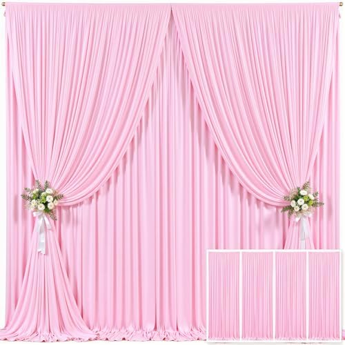 4 Panels Pink Backdrop Curtain for Parties Baby Shower Wrinkle Free Pink Photo Curtains Backdrop Drapes Fabric Decoration for Wedding Birthday Party 20ft(W) x 10ft(H)