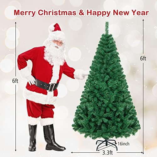 HAPPYGRILL 6FT Artificial Christmas Tree, Unlit Xmas Pine Tree, Metal Stand