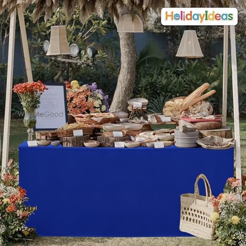 HolidayIdeas 4-Pack 6ft Open Back Fitted Tablecloths for Craft Shows Royal Blue