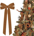 12Pcs Vintage Velvet Ribbon Bows Christmas Tree Decorations,5in x 10in Brown Xmas Ornaments for Tree Home Party Front Door Wreath Holiday Decor