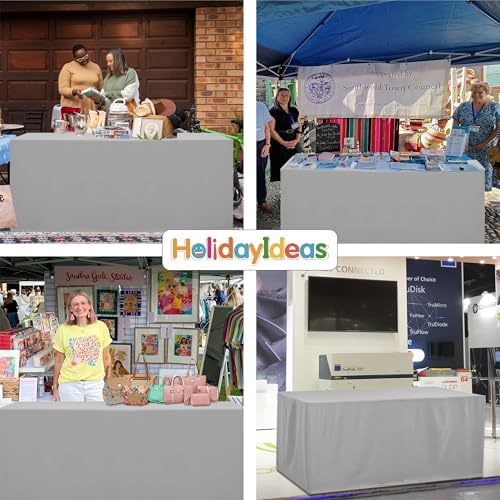 HolidayIdeas 4-Pack 8ft Open Back Fitted Tablecloths for Craft Shows Silver Gray