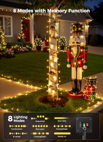 6 Pack 600 LED Solar Christmas Lights Outdoor Waterproof, Warm White 240 FT