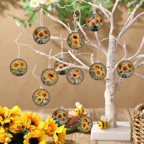 Outus 16 Pcs Vintage Summer Sunflower Ornaments Balls for Tree Summer Flower Decorations Sunflower Ornaments Farmhouse Floral Hanging Spring Decor for Small Tree Home Party Craft Decor