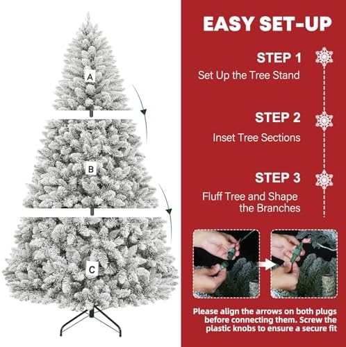 Hykolity 6ft Pre-lit Artificial Christmas Tree with 250 Multicolor LED Lights, 10-Mode Snow Flocked Christmas Tree with 1032 PVC Tips, Metal Stand & Hinged Branches for Holiday