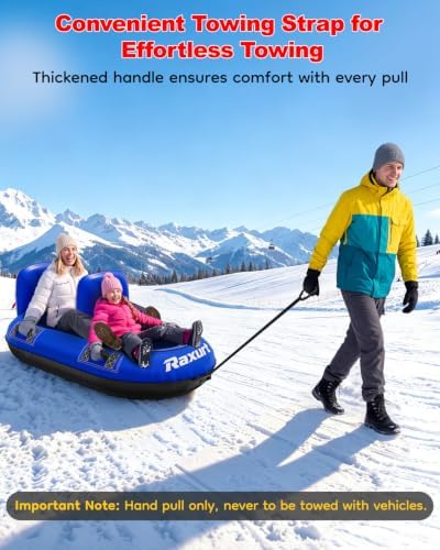 Raxurt 2 Person Heavy Duty Snow Tube, Snow Sled with Dual Backrests