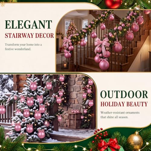 Weysat 12 Pack Large Christmas Plastic Ornaments Yard Tree,Pink,6 Inch