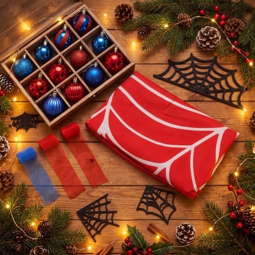 Sosation 26 Pcs Red Blue Spider Theme Christmas Tree Decor Complete Set