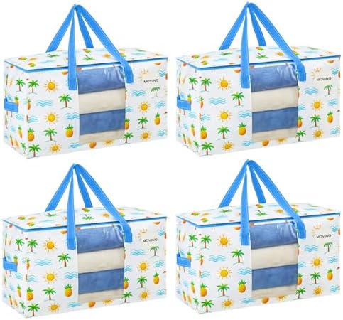 VENO Moving Bags, Wide Open Top, Clear Window, Tropical Island, 4 Pack