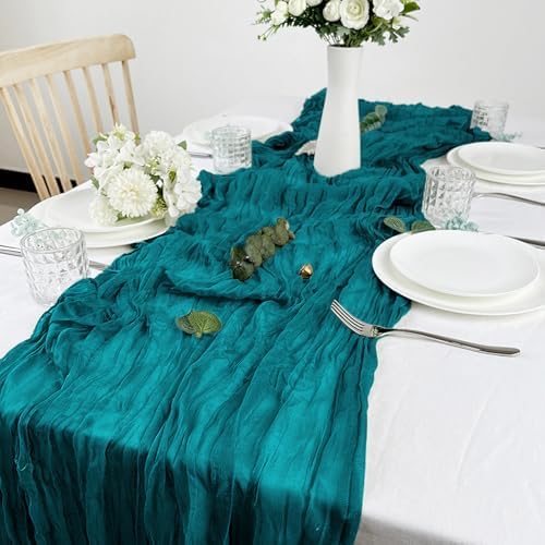1 Pack Cheesecloth Table Runner 10Ft Christmas Gauze Boho Table Runners for Wedding Decor Bridal Shower Decorations Baby Shower Party(35" x 120")