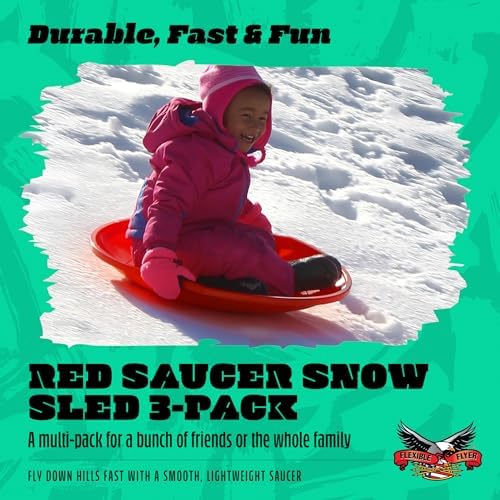 Flexible Flyer 26” Flying Saucer Sled Multipack - Plastic Snow Sleds with Hand Grips, Heavy Duty Snow Discs for Kids, Adults, Schools, Camps & Daycares