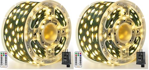 Ollny Christmas Lights 1000 LED 330 FT, IP67 Waterproof Plug in Christmas Tree Lights with Remote, 8 Modes, 3 Timers, Dimmable, House Xmas Indoor Decorations String Light (Warm White) (Pack of 2)