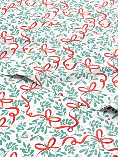 Christmas Sheet Set, Holiday Ribbon, Holiday Xmas Bedding Set - King Size
