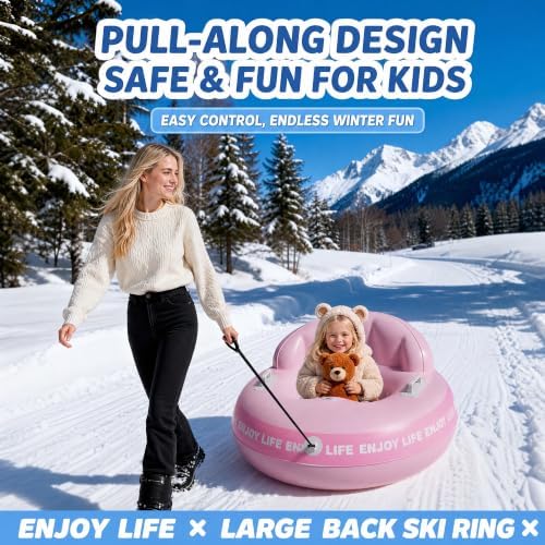 Inflatable Skiing Board with Backrest,Cartoon Animal Design Snow Board Sled