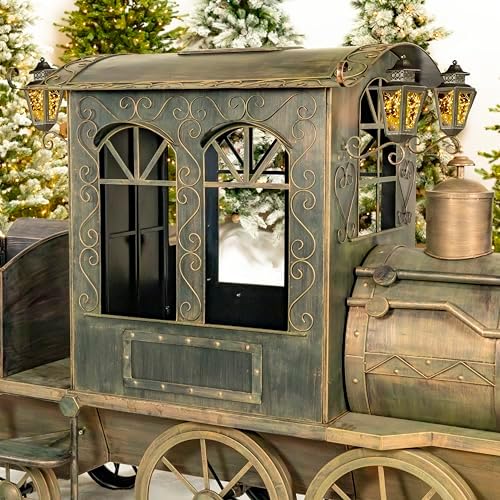 Zaer Ltd. Large Metal Christmas Train Commercial Decoration (16.25 Feet Long - Extra Large, Copper-Bronze Color)