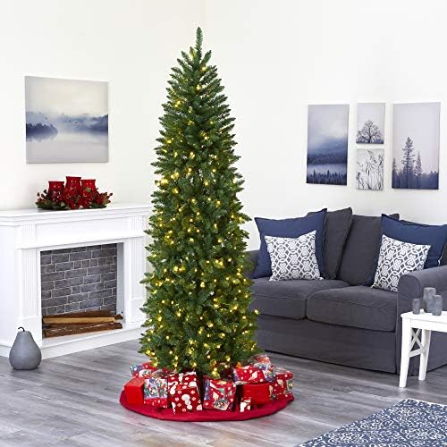 Nearly Natural 7 ft Artificial Pine Christmas Tree with Lights Room Decor
