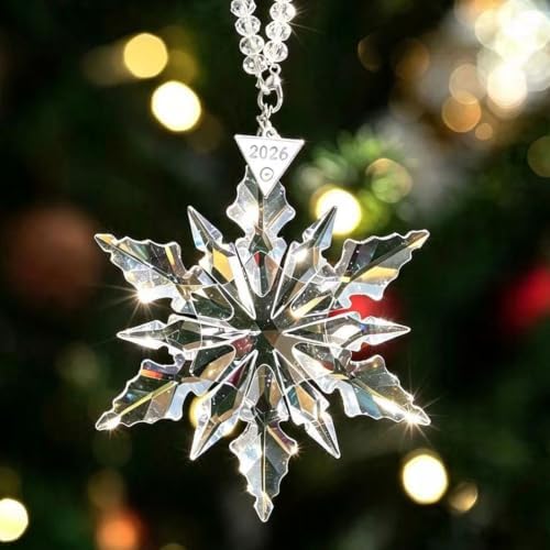 2026 Annual Christmas Ornaments Crystal Snowflake Star - Christmas Tree Ornaments Pendant Crystal Sun Catcher Home Hanging Decor (White 2026)