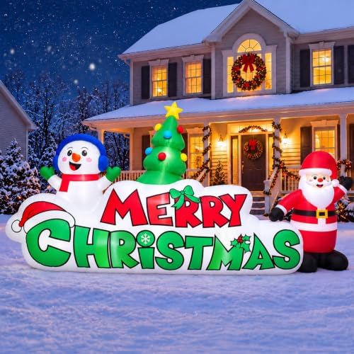 TOWPONICS 9.5FT Christmas Inflatable Outdoor Decoration Santa & Snowman