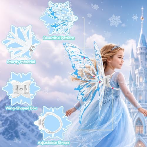 Light Up Fairy Wings for Girls, 2 Packs Electric LED Butterfly Wings Fairy Costume, Fairy Wings Kids Dress Up Toys, 3 Wearing Styles Pretend Play Toys for Halloween Christmas Birthday Gifts Ages 3+