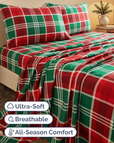 Christmas Sheet Set, Highland Tartan, Holiday Xmas Bedding Set - Cal King