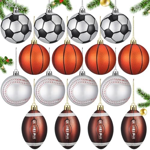 Syhood 16 Pcs Christmas Sport Ball Ornaments Tree Decor with Hanging Loop