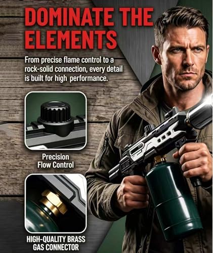 Powerful Propane Torch Gun, Gift for Men Dad, Culinary Blow Kitchen Cooking Torch for Steak Searing, Campfire Charcoal Starter for Blackstone Griddle Accessories (Tank Not included) Black Silver