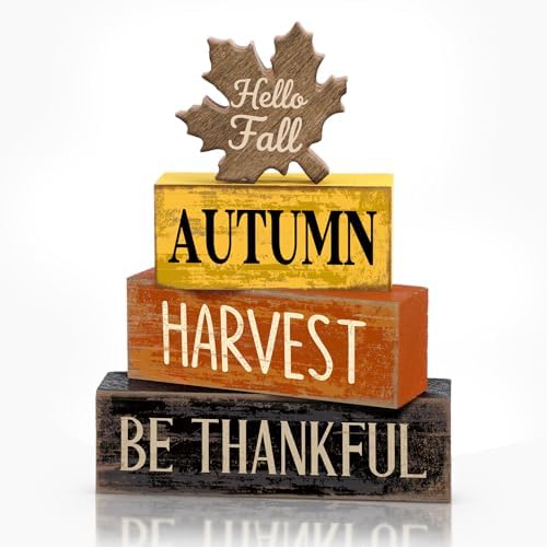 Moucuny 4 Pcs Fall Decor Wooden Maple Leaf Thanksgiving Tiered Tray Decor