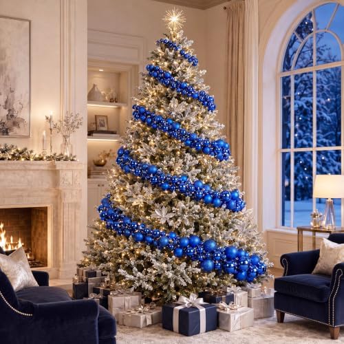 Sosation 29.5Ft Christmas Ball Ornament Garland, Blue, Glossy Matte Glitter