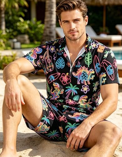 RAISEVERN Mens Romper Male Zipper Shorts Sleeve One Piece Bro Outfits