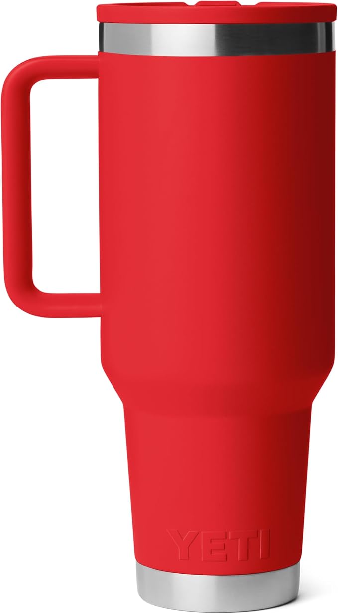 YETI Rambler 40 oz Travel Mug with Flip Straw Lid – Stainless Steel, Vacuum Insulated, Leakproof, Cup Holder Friendly, Rescue Red