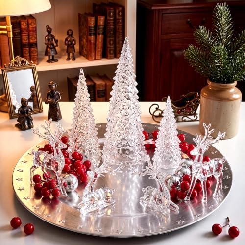 Amyhill 8 Pcs Reindeer and Christmas Clear Tree Decor, Crystal Xmas Decor