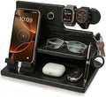 TESLYAR Wood Phone Docking Station for Men - Desk or Nightstand Organizer - Birthday Gifts for Husband, Dad - Anniversary Idea from Wife - Key Holder, Stand Wallet, Watch & Essentials (Granite Black)