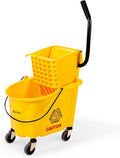PLASTIC PRINCE Commercial Mop Bucket with Wringer on Wheels, Heavy Duty Industrial Mop Bucket and Wringer for Home Office Restaurant Business, 26 Quart - Yellow