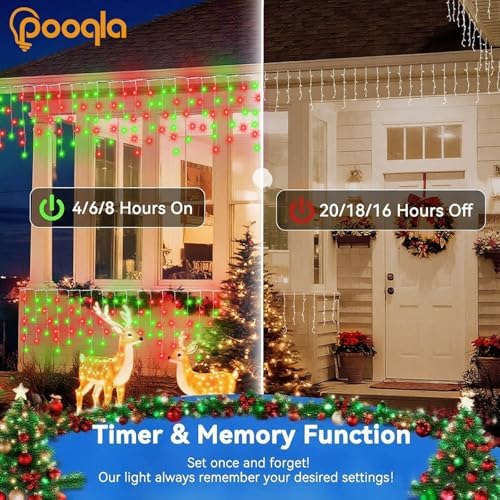 Pooqla 35 Colors Icicle Lights for Outside, 88FT Icicle Christmas Lights