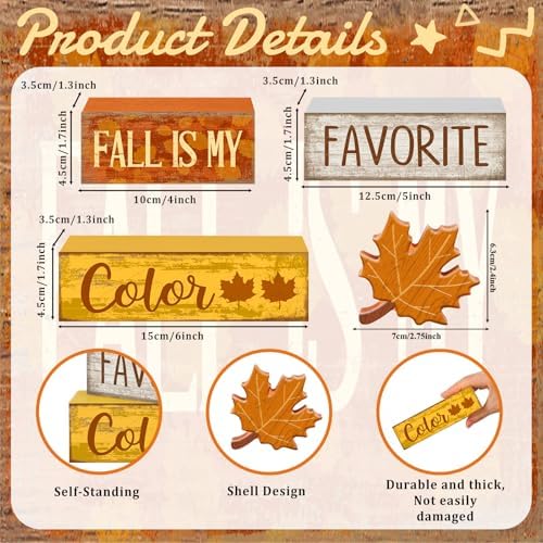 Lineshading 4 Pcs Fall Table Decor Wooden Maple Leaf, Favorite Color Sign