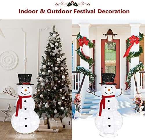 VINGLI Snowman Outdoor Christmas Decorations with 90 LED Lights, Lighted Snowman with Top Hat Holiday Ornaments Yard Decor for Home, Lawn and Front Yard-4 FT