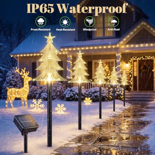 TOWPONICS Solar Christmas Tree Pathway Lights Outdoor Decorations, 5 PCS
