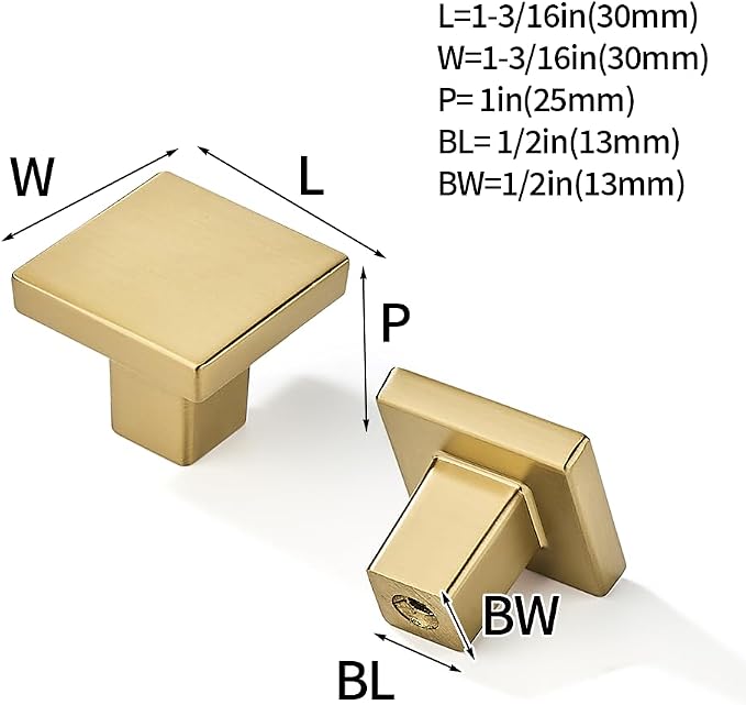 khtumeware 10 Pack Champagne Bronze Cabinet Knobs 1-1/4 inch(32mm) Solid Heavy Duty Square Bi-Fold Door Knob for Kitchen Bathroom and Dressing Table