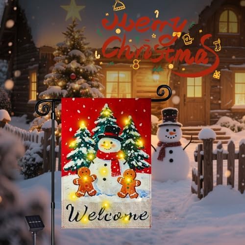 Lighted Christmas Snowman Garden Flag Outdoor Decor, 12x18 In