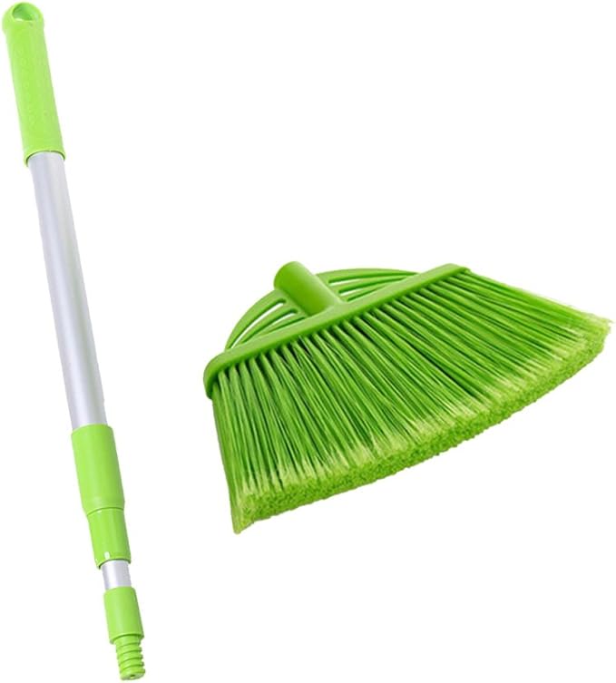 Mini Broom and Dustpan and Telescopic Rod Long Handle Broom, Camping Cleaning Tools, Light Blue and Green