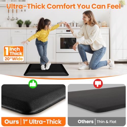 1-Inch Thick Anti-Fatigue Mat for Kitchen and Standing Desk, 20"x24", Black