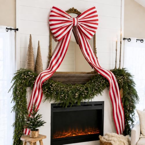Christmas Decorations - 6.5 Ft Giant Red and White Striped Christmas Bow
