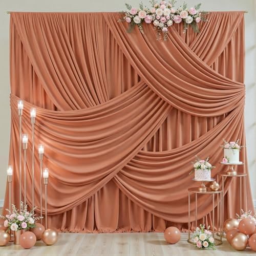 4 Panels Rust Backdrop Curtain for Parties Wedding Wrinkle Free Red Photo Curtains Backdrop Drapes Fabric Decoration for Birthday Party Baby Shower Christmas 20ft(W) x 10ft(H)